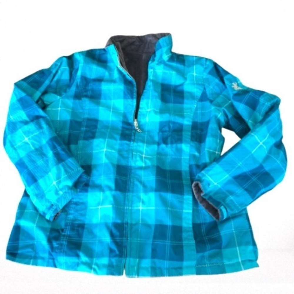 ZeroXposur Womens Plaid Fleece Lined Full Zip Jacket Turquoise Teal Size Large